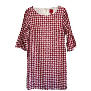 Melrose and Market Red Gingham Eyelet Bell Sleeve Dress Size 8P